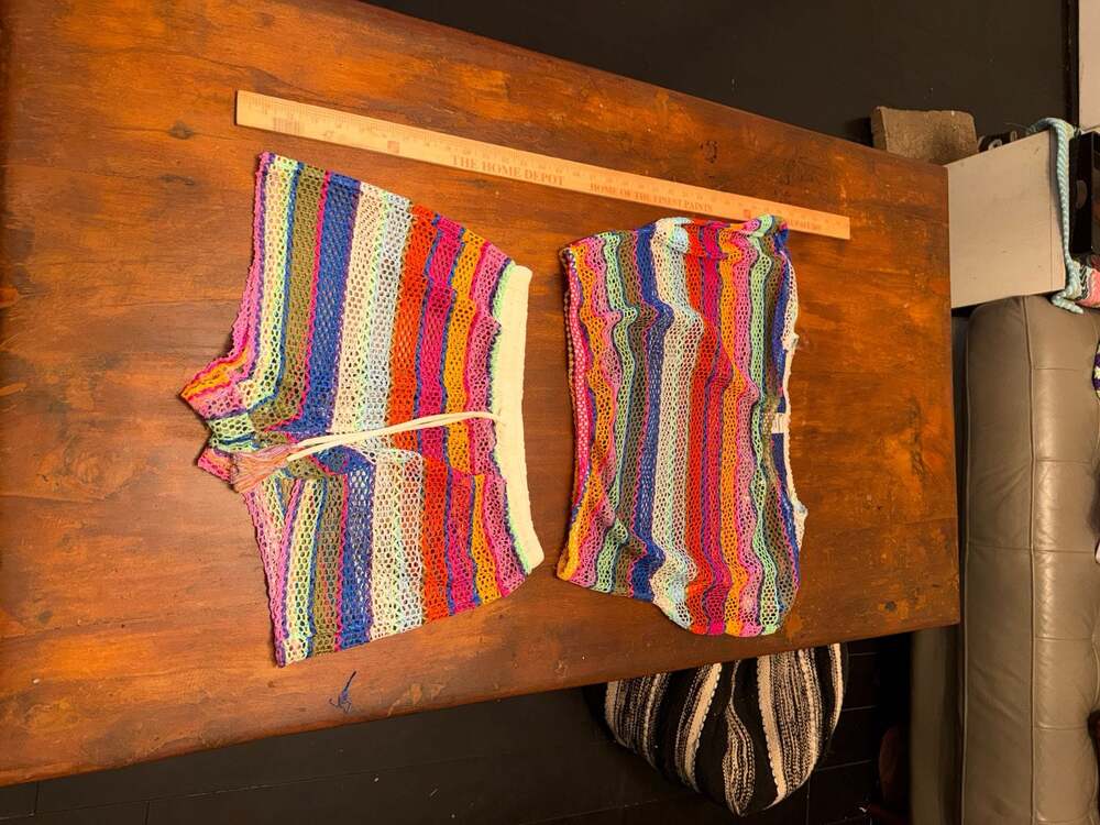 No Boundaries XL Rainbow Crochet Mesh Shorts and Top Two-Piece Set